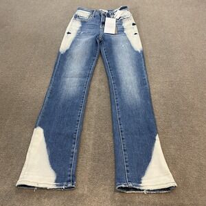 Risen Women's Jeans Marci Bleached Spot Wash Mid-Rise Straight Leg Denim 25 NWT